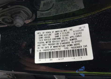 2015 Honda Accord Sport from USA, damaged, VIN 1HGCR2F58FA271751